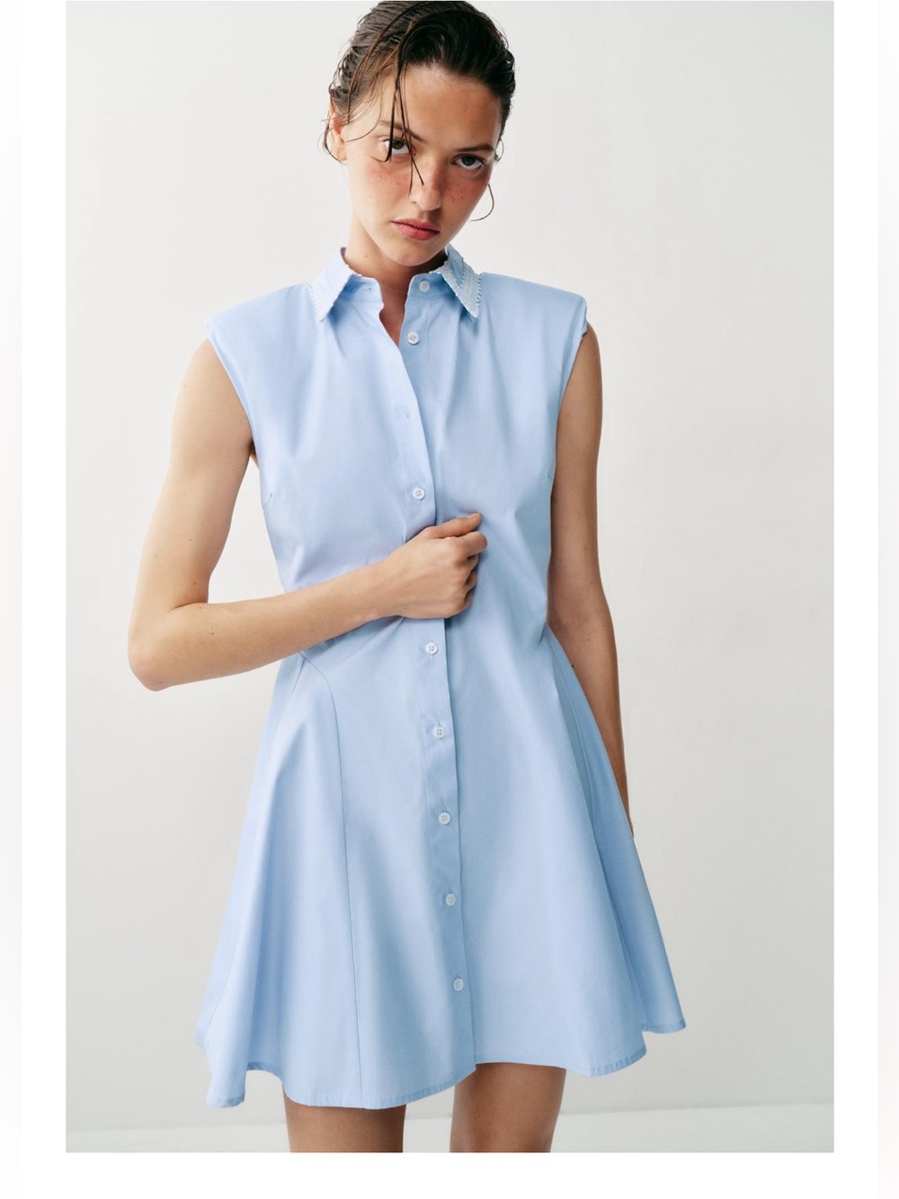 Zara Light Blue Sleeveless Shirt Mini Dress